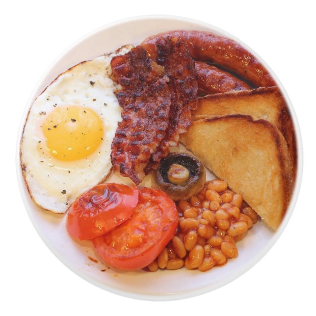 Full English Breakfast Fryup Egg Bacon Beans Toast Ceramic Knob (Front)