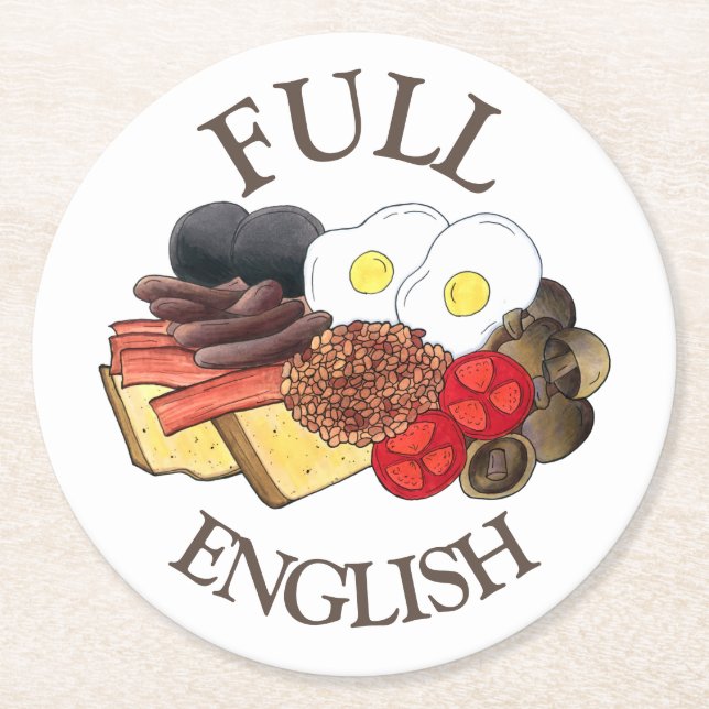 Full English Breakfast UK British Food Cuisine Round Paper Coaster (Front)