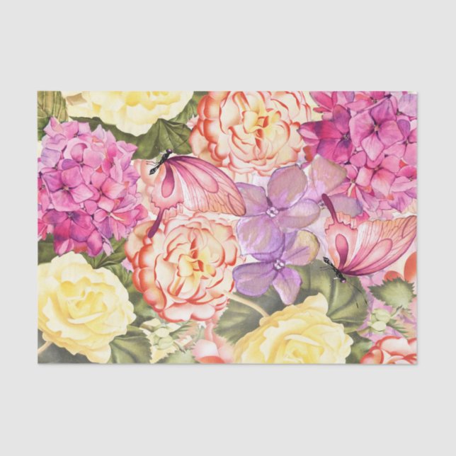 Full Flowers with Butterfly Decoupage  Tissue Paper (Front)