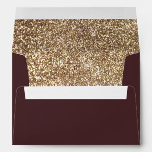 Full Gold Glitter Inside Elegant Burgundy Red Envelope