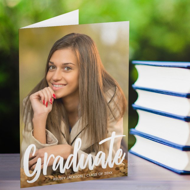 Full Graduate Photo Chic Modern Script Folded Announcement (Creator Uploaded)