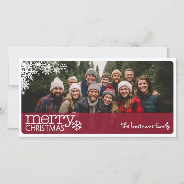 Full Horizontal Photo - Red Merry Christmas Holiday Card (Front)