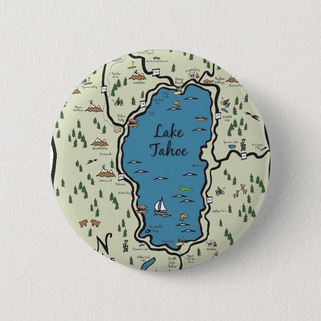 Full Lake Tahoe Area Map 2 Inch Round Button (Front)