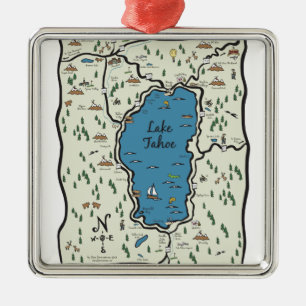 Full Lake Tahoe Area Map Metal Ornament