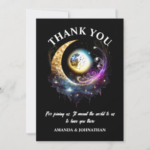Full moon 3D celestial starry night magenta black Thank You Card