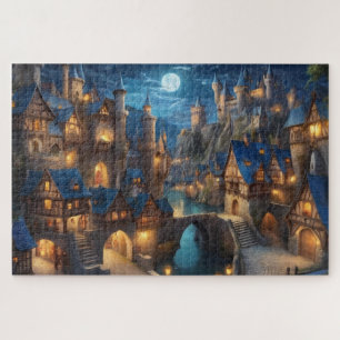 Full Moon Above Medieval City Jigsaw Puzzle