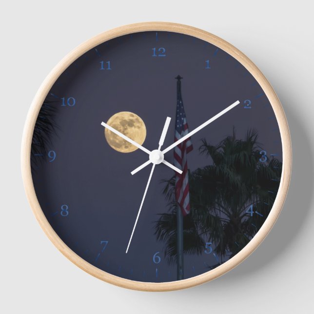 Full moon, American flag and palm Clock (Front)