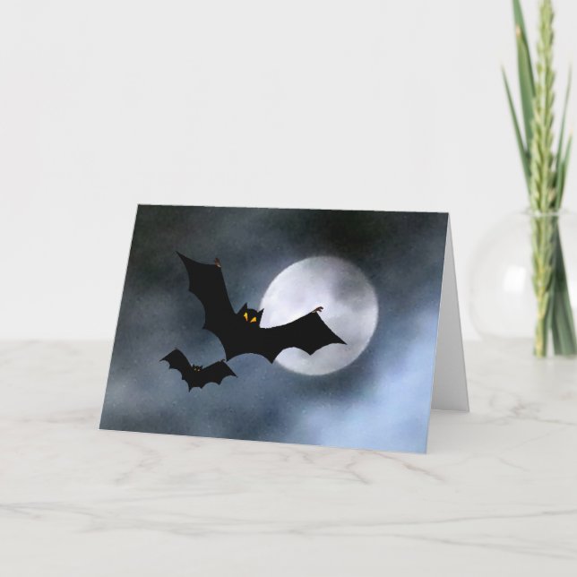 Full Moon and Bats Halloween Card (Front)