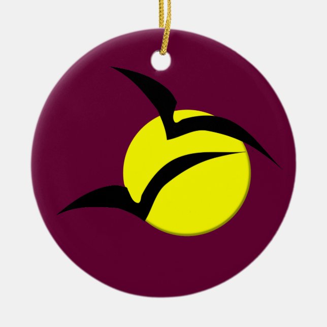 Full Moon and Bats Pendant Ceramic Ornament (Front)