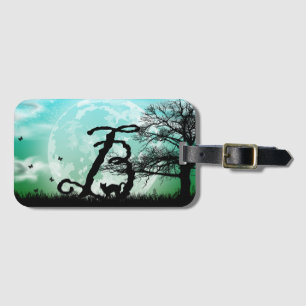 Full Moon and Cat B Initial Monogram Luggage Tag