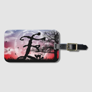 Full Moon and Cat E Initial Monogram Luggage Tag