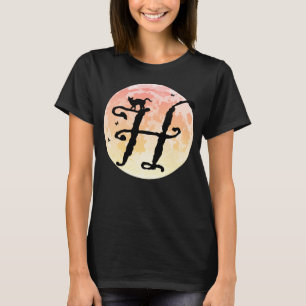 Full Moon and Cat H Initial Monogram T-Shirt