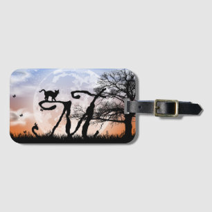 Full Moon and Cat M Initial Monogram Luggage Tag