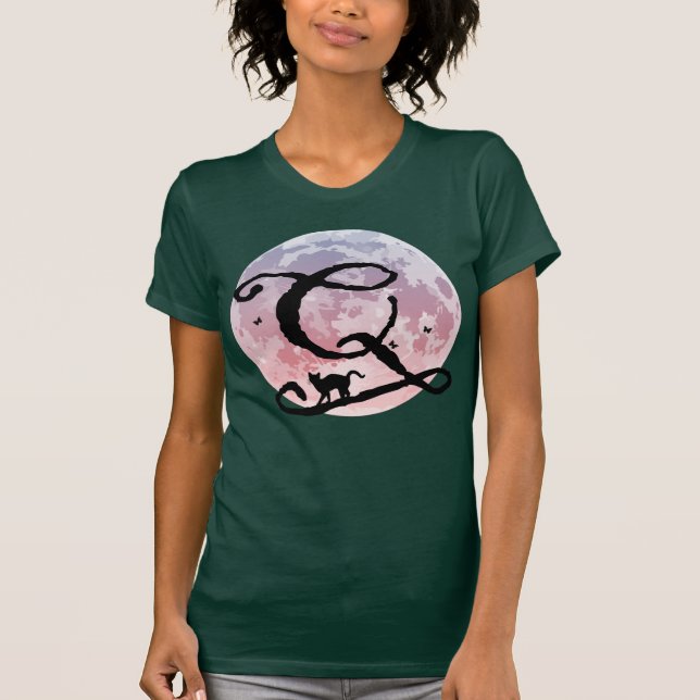 Full Moon and Cat Q Initial Monogram T-Shirt (Front)