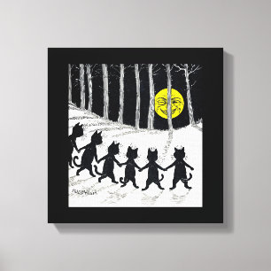 Full moon and Cats, Louis Wain Canvas Print