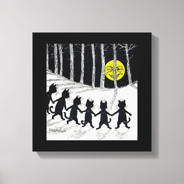 Full moon and Cats, Louis Wain Canvas Print (Front)