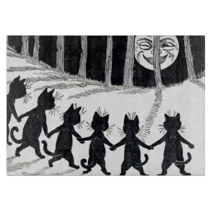 Full moon and Cats, Louis Wain Cutting Board