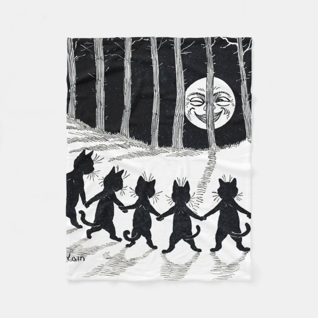 Full moon and Cats, Louis Wain Fleece Blanket (Front)