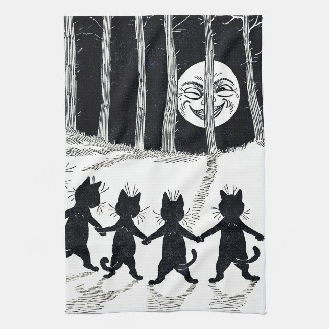 Full moon and Cats, Louis Wain Kitchen Towel (Vertical)