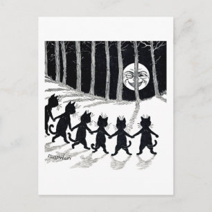 Full moon and Cats, Louis Wain Postcard