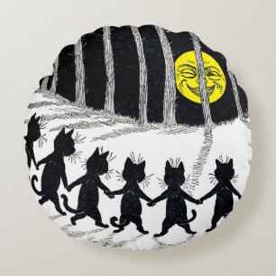 Full moon and Cats, Louis Wain Round Pillow