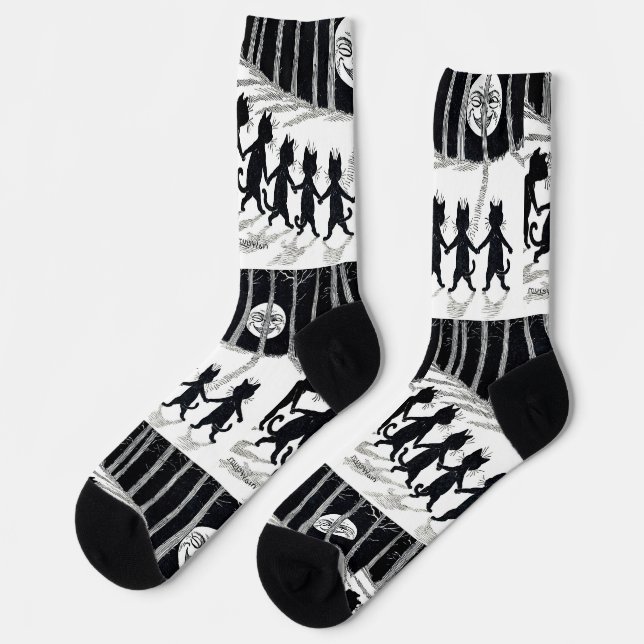 Full moon and Cats, Louis Wain Socks (Left)