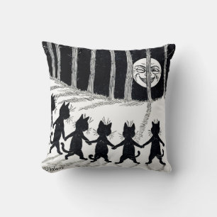 Full moon and Cats, Louis Wain Throw Pillow