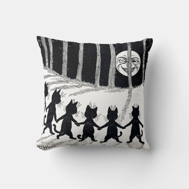 Full moon and Cats, Louis Wain Throw Pillow (Front)