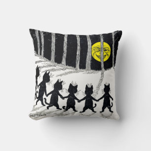 Full moon and Cats, Louis Wain Throw Pillow