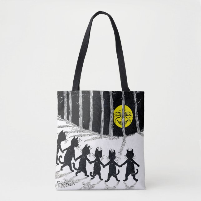 Full moon and Cats, Louis Wain Tote Bag (Front)