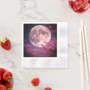 Full Moon and Cherry Blossoms Invitation – Elegant Napkin