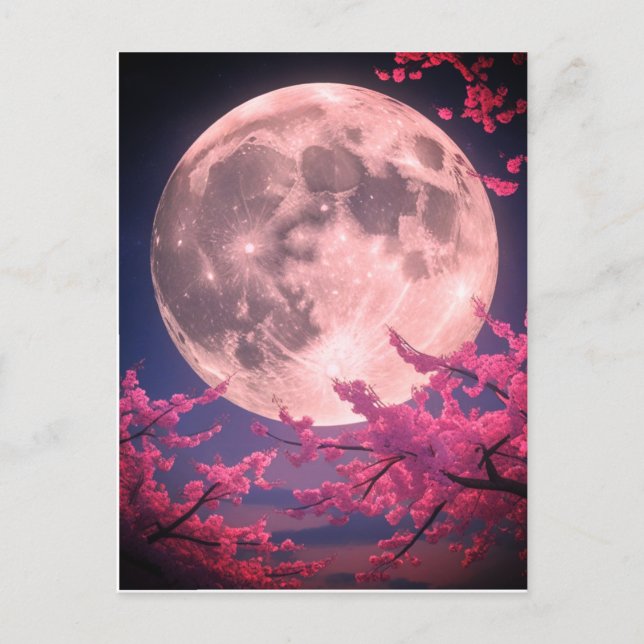 Full Moon and Cherry Blossoms Invitation – Elegant Postcard (Front)