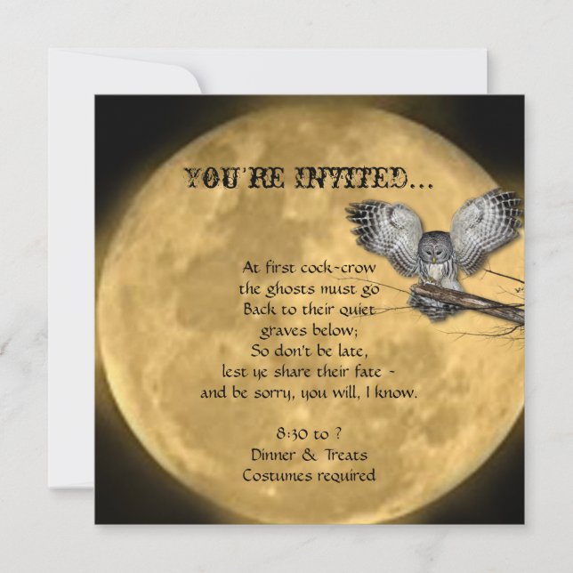 Full Moon and Owl Halloween Party Invitations (Front)