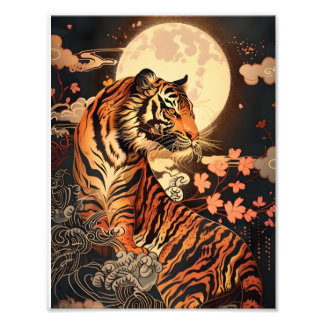 Full moon and tiger, night silence /Full moon and  Photo Print