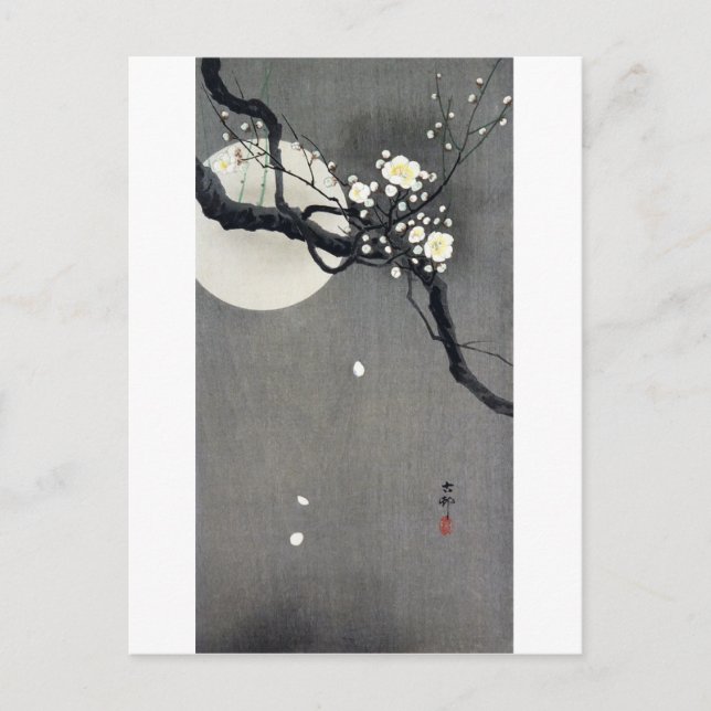 Full Moon and White Plum Blossom, Ohara Koson Postcard (Front)