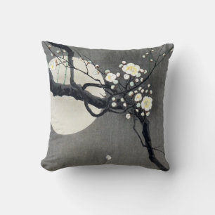 Full Moon and White Plum Blossom, Ohara Koson Throw Pillow