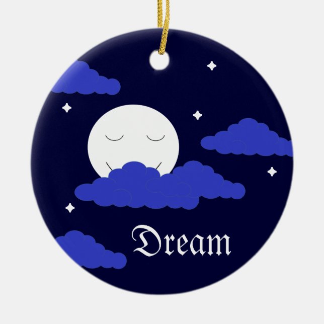 Full Moon at Midnight & Stars Ceramic Ornament (Front)