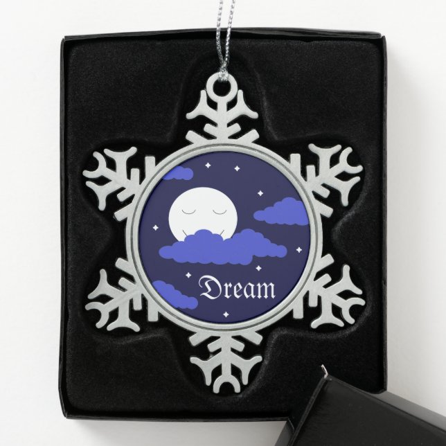 Full Moon at Midnight & Stars: Snowflake Pewter Christmas Ornament (Box)