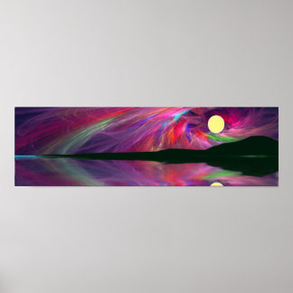 Full Moon Aurora at the Ocean and Mountains Poster