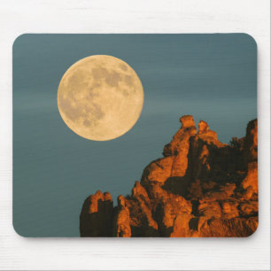 Full Moon Basalt Cliffs Smith Rock State Park Mouse Pad