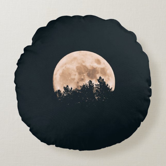 FULL MOON BEHIND A TREE SILHOUETTES ROUND PILLOW (Front)