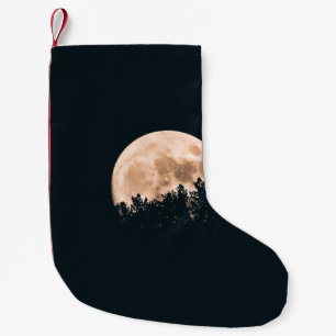 FULL MOON BEHIND A TREE SILHOUETTES SMALL CHRISTMAS STOCKING