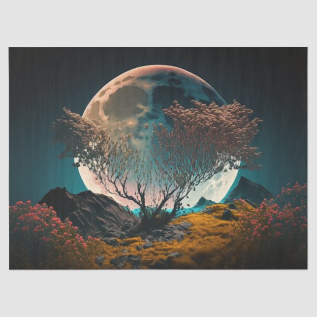Full Moon behind Old Tree Decoupage Tissue Paper (Front)