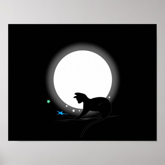 Full Moon Black Cat And Stars Poster (Front)