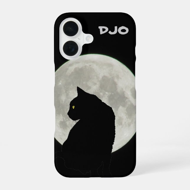 Full Moon Black Cat Profile iPhone 16 Case (Back)