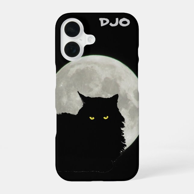 Full Moon Black Cat Resting iPhone 16 Case (Back)