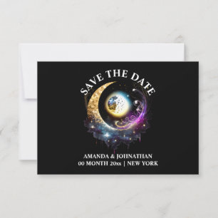 Full moon black magenta celestial night sky chic save the date