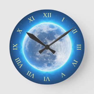 Full Moon, Blue Glow Round Clock