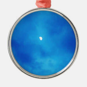Full Moon Bright Blue Clouds Metal Ornament