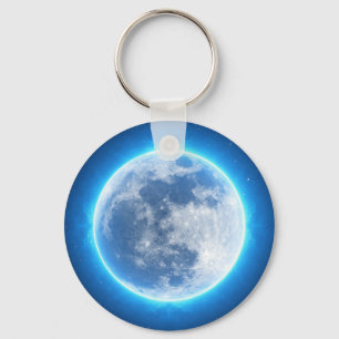 Full Moon Bright Blue Keychain